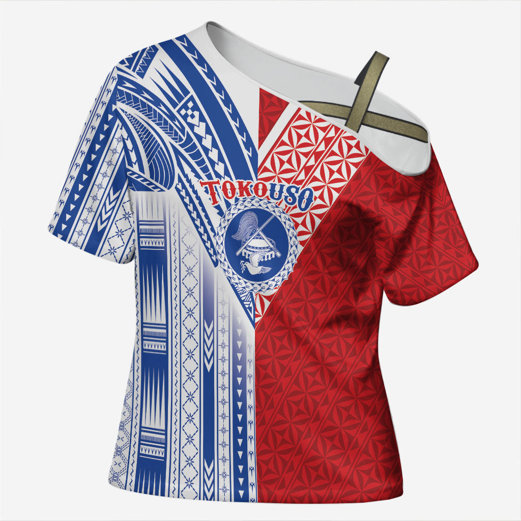 TokoUso American Samoa Tonga Personalised Cross Shoulder Shirt Pacific Brotherhood Tribal Pattern LT9 Female Multicolor - Polynesian Pride