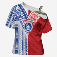 TokoUso American Samoa Tonga Personalised Cross Shoulder Shirt Pacific Brotherhood Tribal Pattern LT9 Female Multicolor - Polynesian Pride