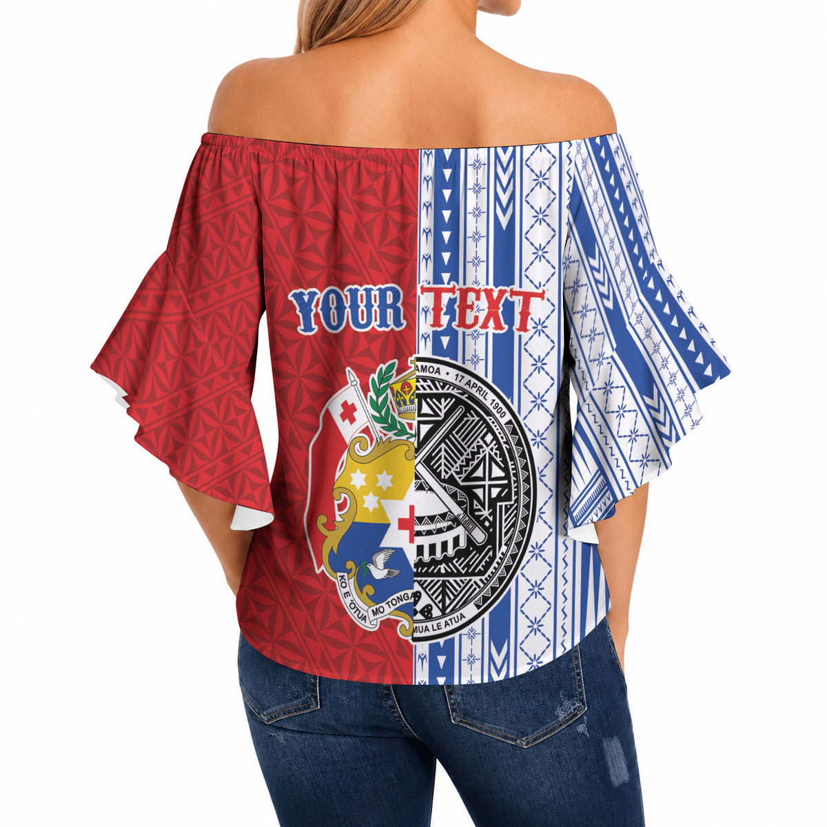 TokoUso American Samoa Tonga Personalised Off Shoulder Wrap Waist Top Pacific Brotherhood Tribal Pattern LT9 - Polynesian Pride
