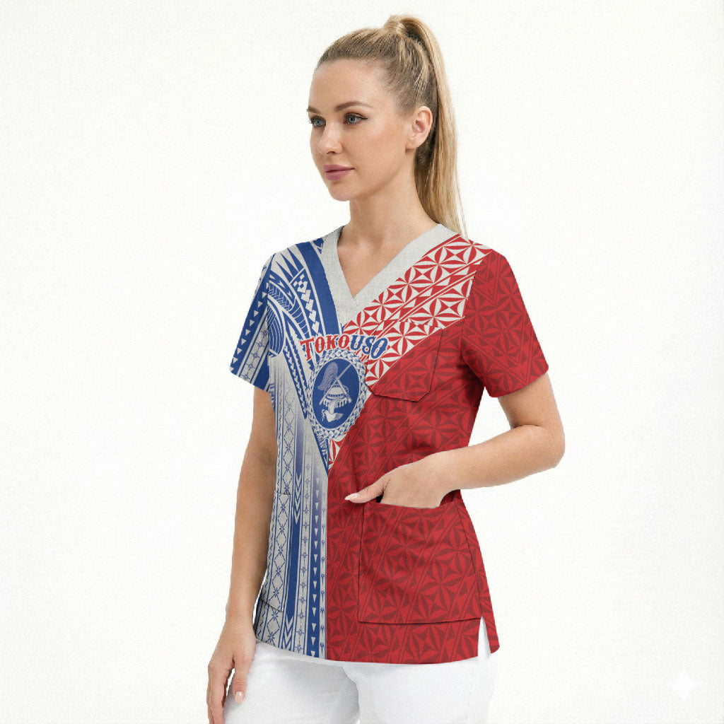 TokoUso American Samoa Tonga Personalised Scrub Top Pacific Brotherhood Tribal Pattern LT9 - Polynesian Pride