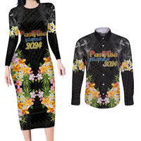 Pasifika Vibes Festival 2024 Auckland Couples Matching Long Sleeve Bodycon Dress and Long Sleeve Button Shirt LT9 Black - Polynesian Pride