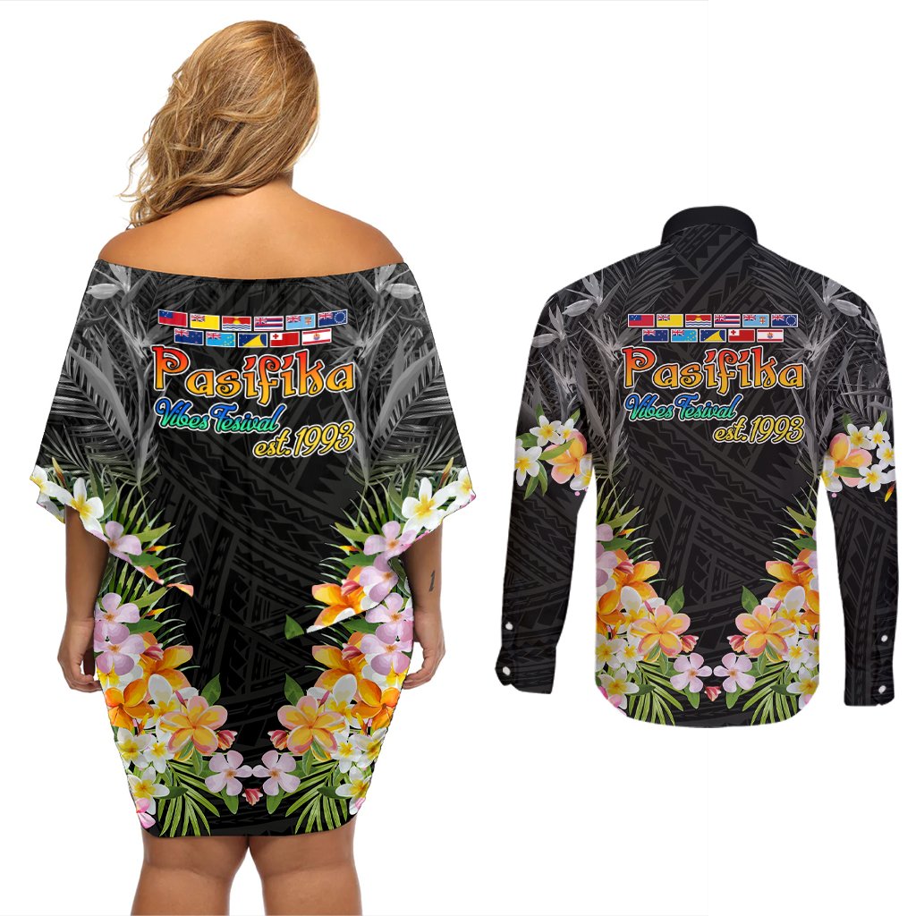 Pasifika Vibes Festival 2024 Auckland Couples Matching Off Shoulder Short Dress and Long Sleeve Button Shirt LT9 - Polynesian Pride
