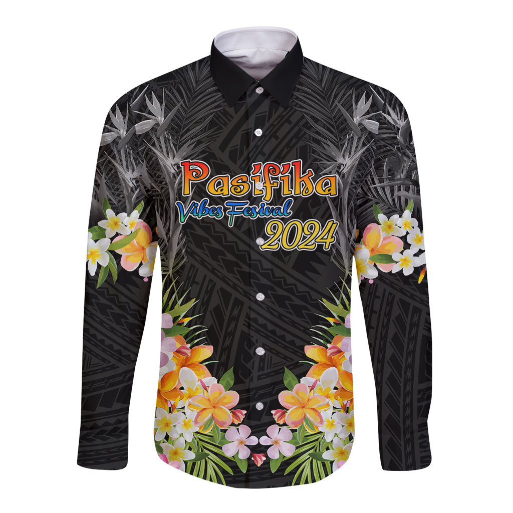 Pasifika Vibes Festival 2024 Auckland Long Sleeve Button Shirt LT9 Unisex Black - Polynesian Pride