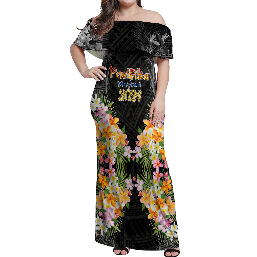Pasifika Vibes Festival 2024 Auckland Off Shoulder Maxi Dress LT9 Women Black - Polynesian Pride