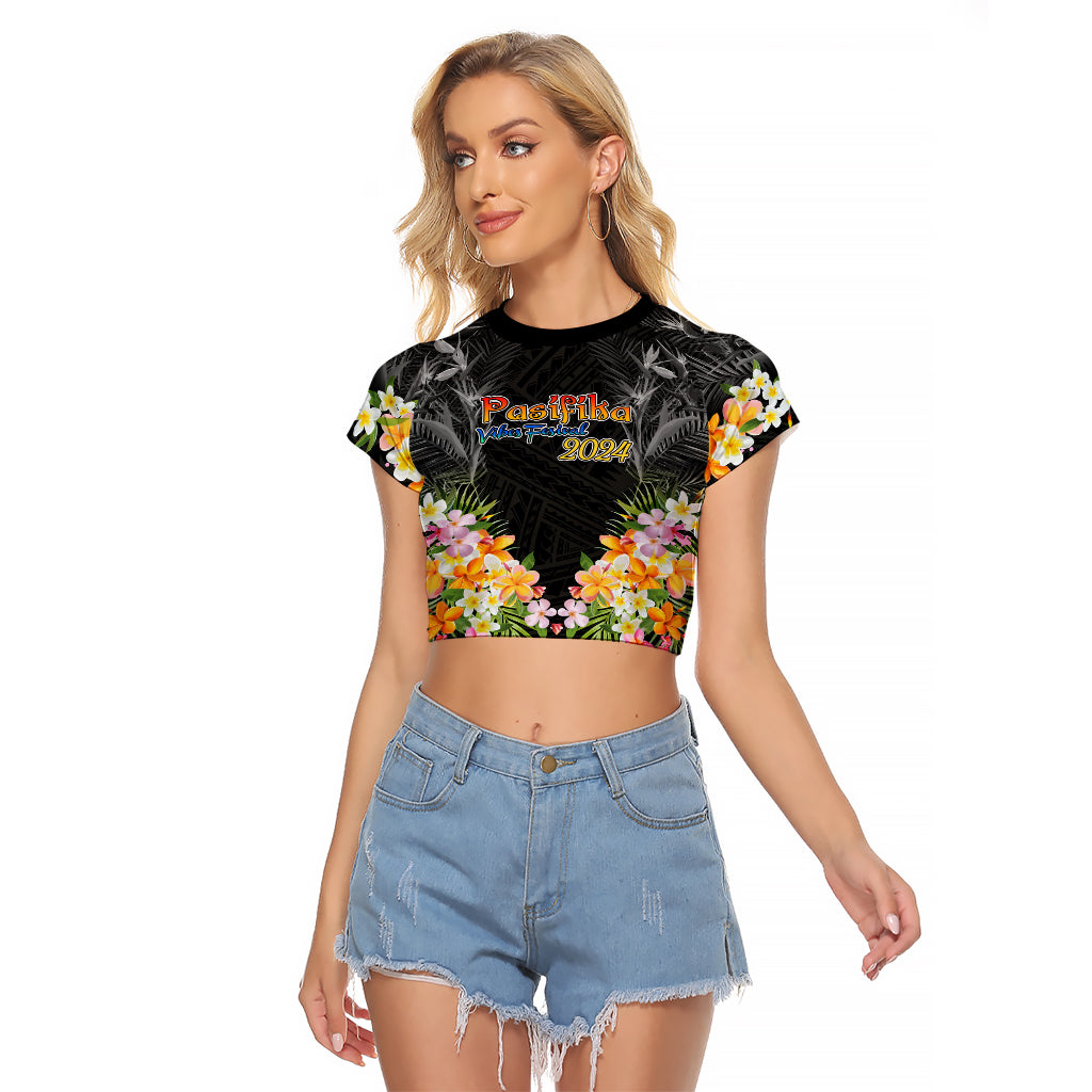Pasifika Vibes Festival 2024 Auckland Raglan Cropped T Shirt LT9 Female Black - Polynesian Pride