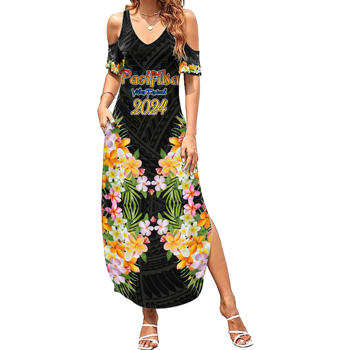 Pasifika Vibes Festival 2024 Auckland Summer Maxi Dress LT9 Women Black - Polynesian Pride