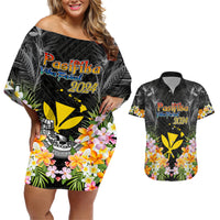 Pasifika Vibes Festival 2024 Couples Matching Off Shoulder Short Dress and Hawaiian Shirt Kanaka Maoli With Hawaiian Islands LT9 Black - Polynesian Pride