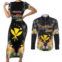 Pasifika Vibes Festival 2024 Couples Matching Short Sleeve Bodycon Dress and Long Sleeve Button Shirt Kanaka Maoli With Hawaiian Islands LT9 Black - Polynesian Pride