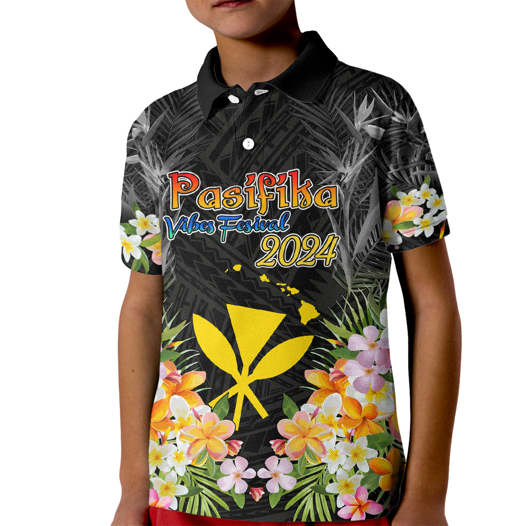 Pasifika Vibes Festival 2024 Kid Polo Shirt Kanaka Maoli With Hawaiian Islands LT9 Kid Black - Polynesian Pride