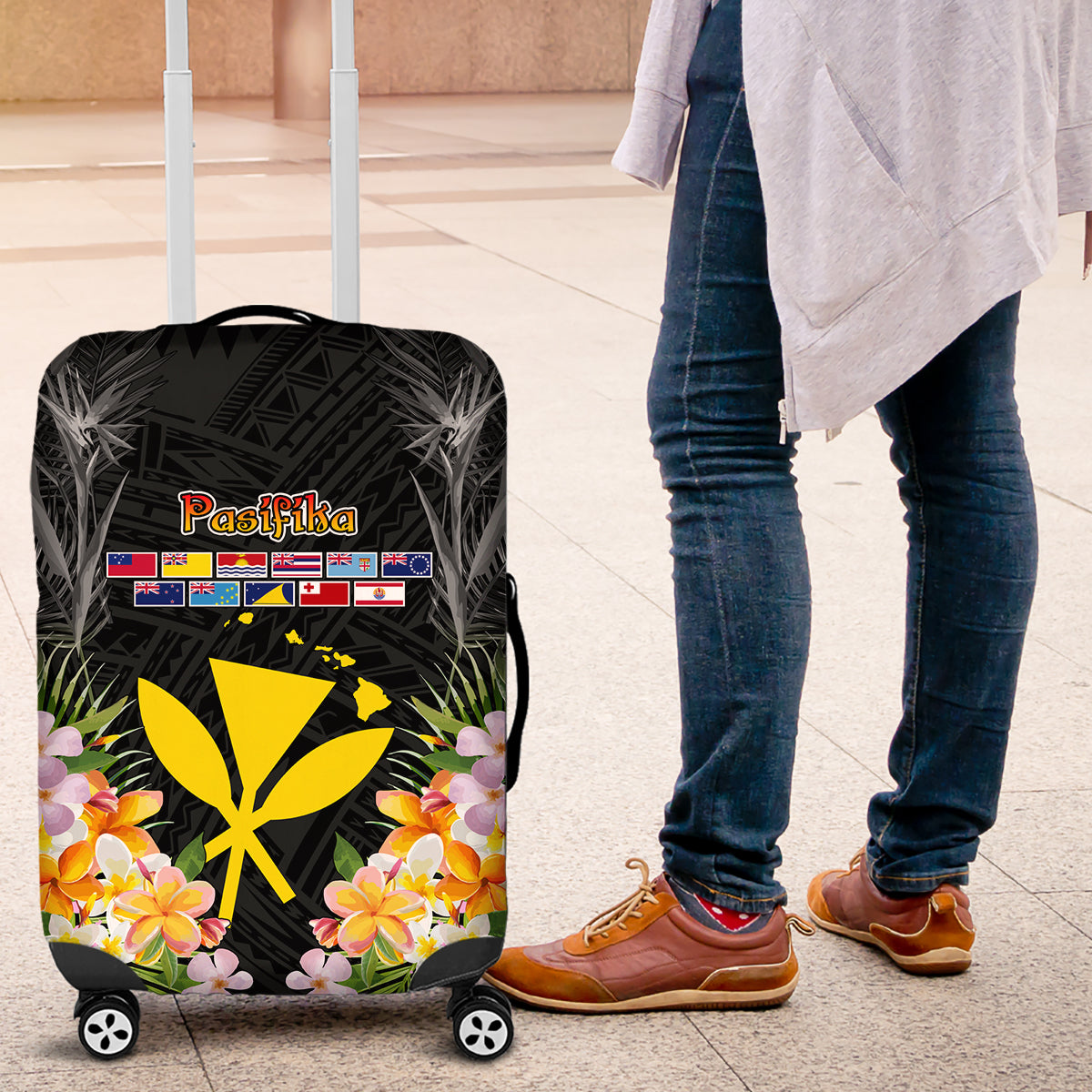 Pasifika Vibes Festival 2024 Luggage Cover Kanaka Maoli With Hawaiian Islands