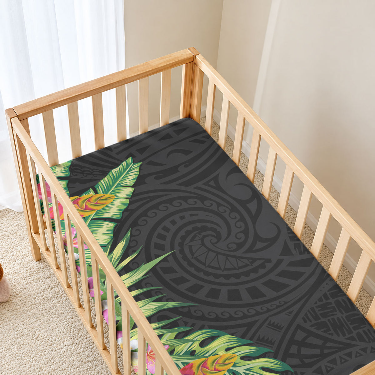 Hawaii Tropical Flowers Tribal Pattern Baby Bed Cover No1 LT9 - Polynesian Pride