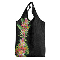 Hawaii Tropical Flowers Tribal Pattern Grocery Bag No1