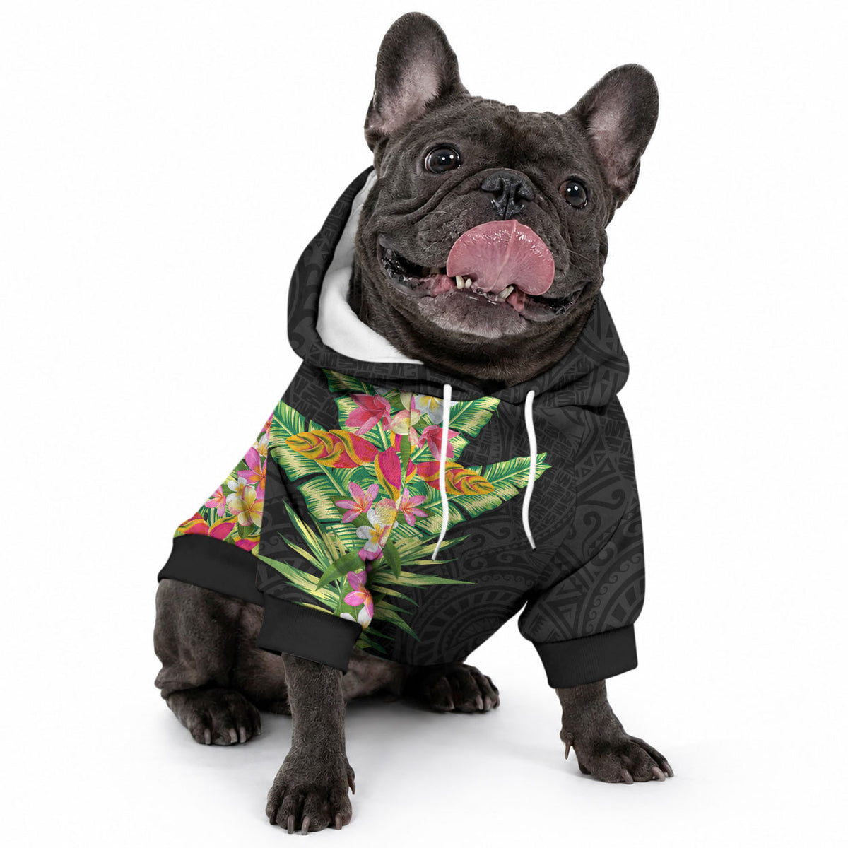 Hawaii Tropical Flowers Tribal Pattern Pet Hoodie No1 LT9 - Polynesian Pride