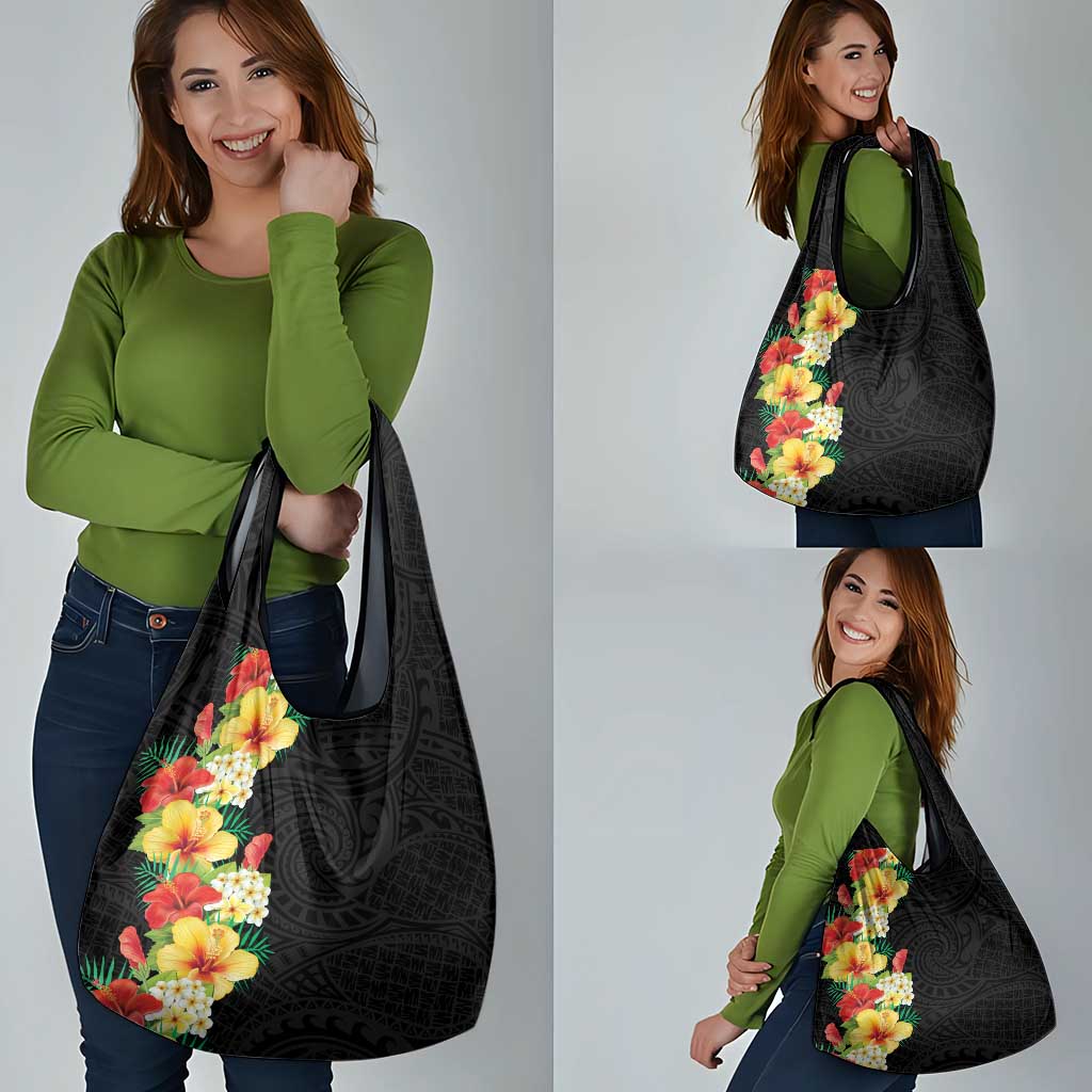Hawaii Tropical Flowers Tribal Pattern Grocery Bag No2
