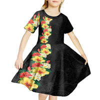 Hawaii Tropical Flowers Tribal Pattern Kid Short Sleeve Dress No2 LT9 - Polynesian Pride