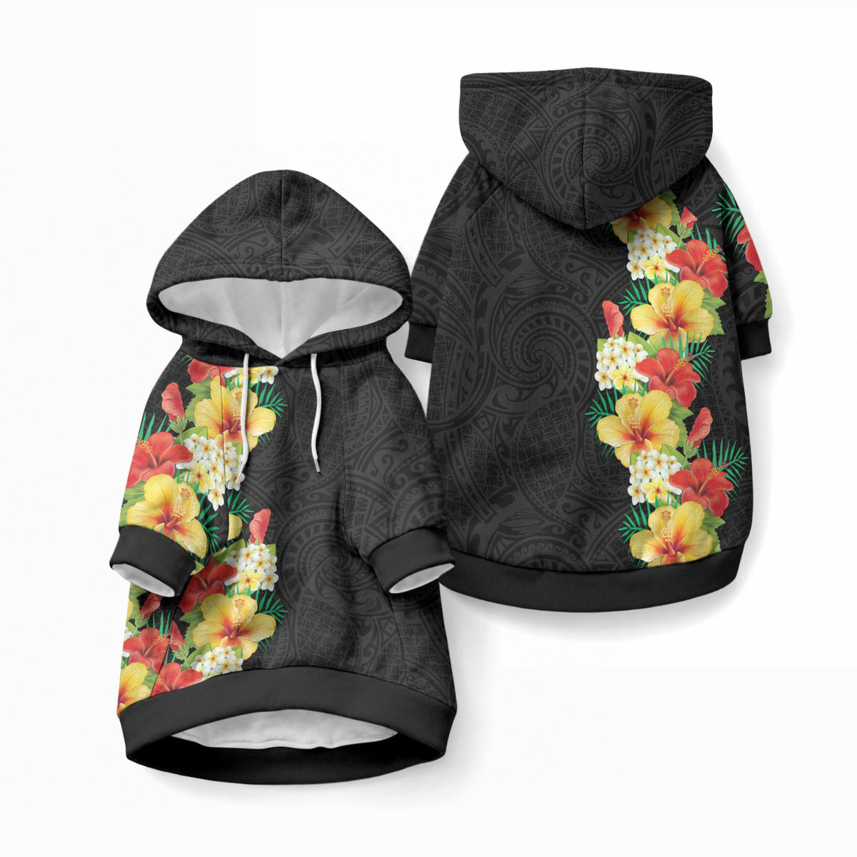 Hawaii Tropical Flowers Tribal Pattern Pet Hoodie No2 LT9 Pullover Black - Polynesian Pride