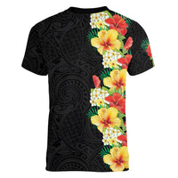 Hawaii Tropical Flowers Tribal Pattern Women V Neck T Shirt No2 LT9 - Polynesian Pride