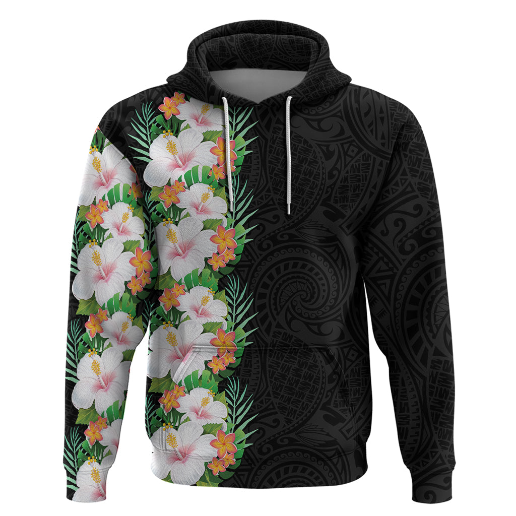 Hawaii Tropical Flowers Tribal Pattern Hoodie No3 LT9 Pullover Hoodie Black - Polynesian Pride