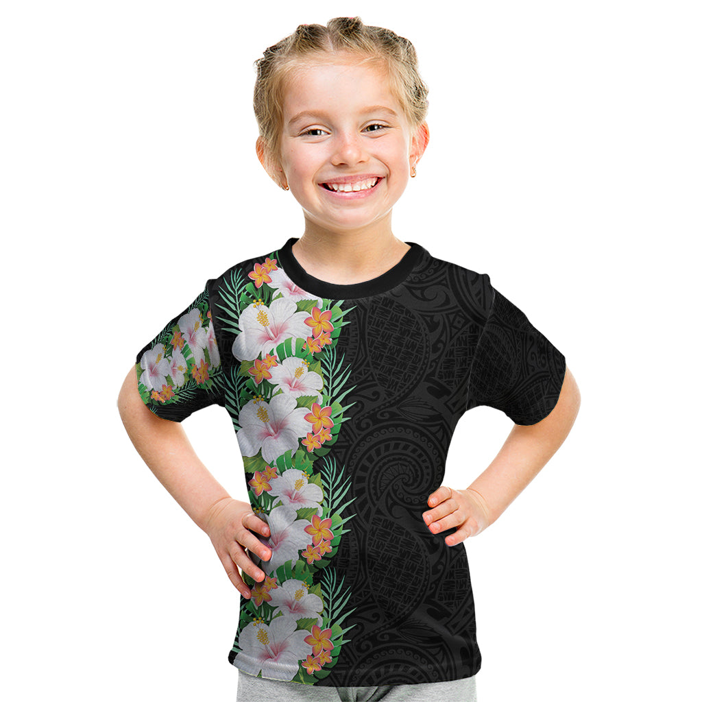 Hawaii Tropical Flowers Tribal Pattern Kid T Shirt No3 LT9 Black - Polynesian Pride