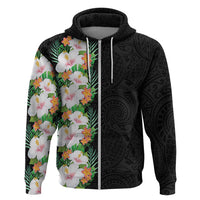 Hawaii Tropical Flowers Tribal Pattern Zip Hoodie No3 LT9 Zip Hoodie Black - Polynesian Pride