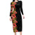 Hawaii Tropical Flowers Tribal Pattern Family Matching Long Sleeve Bodycon Dress and Hawaiian Shirt No4 LT9 Mom's Dress Black - Polynesian Pride