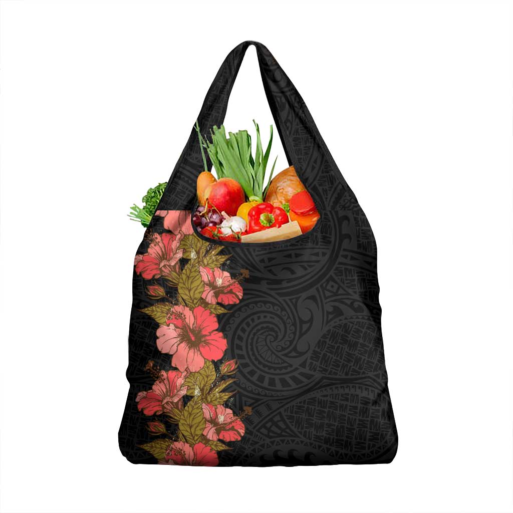 Hawaii Tropical Flowers Tribal Pattern Grocery Bag No4