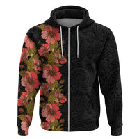 Hawaii Tropical Flowers Tribal Pattern Hoodie No4 LT9 Zip Hoodie Black - Polynesian Pride