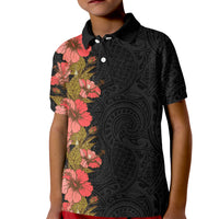 Hawaii Tropical Flowers Tribal Pattern Kid Polo Shirt No4 LT9 Kid Black - Polynesian Pride