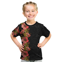 Hawaii Tropical Flowers Tribal Pattern Kid T Shirt No4 LT9 Black - Polynesian Pride