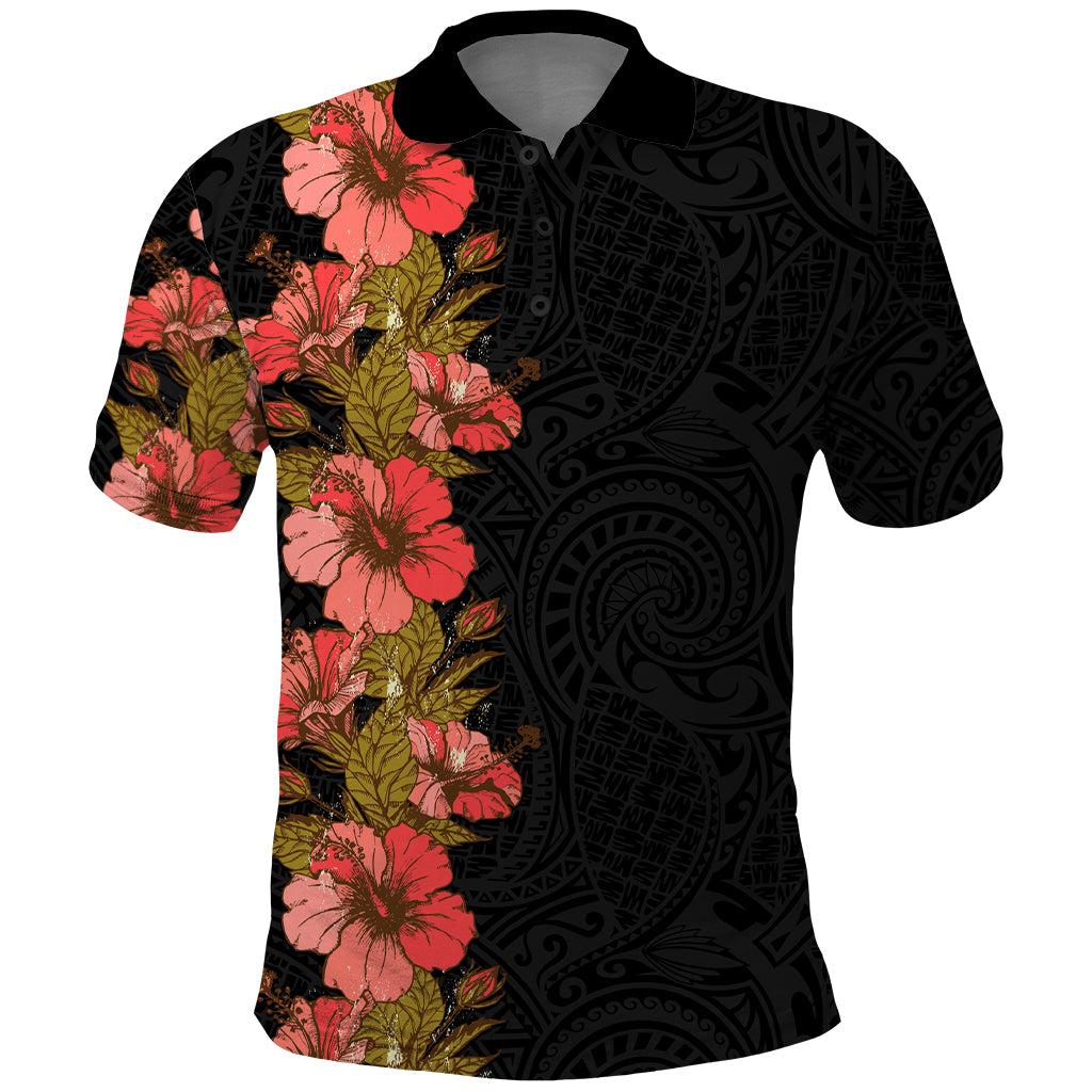 Hawaii Tropical Flowers Tribal Pattern Polo Shirt No4 LT9 Black - Polynesian Pride
