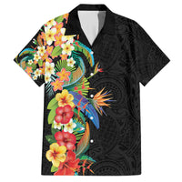 Hawaii Tropical Flowers Tribal Pattern Family Matching Off Shoulder Maxi Dress and Hawaiian Shirt No5 LT9 Dad's Shirt - Short Sleeve Black - Polynesian Pride
