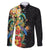 Hawaii Tropical Flowers Tribal Pattern Family Matching Puletasi and Hawaiian Shirt No5 LT9 Dad's Shirt - Long Sleeve Black - Polynesian Pride