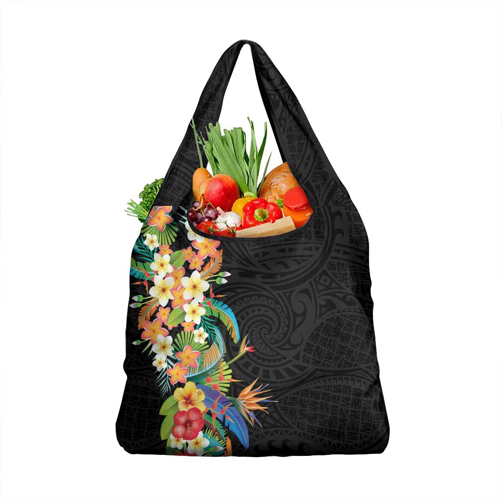 Hawaii Tropical Flowers Tribal Pattern Grocery Bag No5