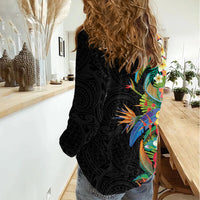 Hawaii Tropical Flowers Tribal Pattern Women Casual Shirt No5 LT9 - Polynesian Pride