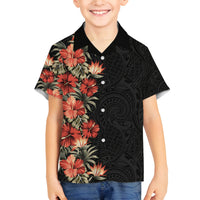 Hawaii Tropical Flowers Tribal Pattern Family Matching Off Shoulder Long Sleeve Dress and Hawaiian Shirt No6 LT9 Son's Shirt Black - Polynesian Pride