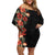 Hawaii Tropical Flowers Tribal Pattern Family Matching Off Shoulder Short Dress and Hawaiian Shirt No6 LT9 Mom's Dress Black - Polynesian Pride