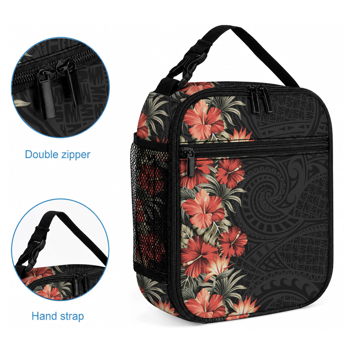 Hawaii Tropical Flowers Tribal Pattern Lunch Bag No6 LT9 - Polynesian Pride