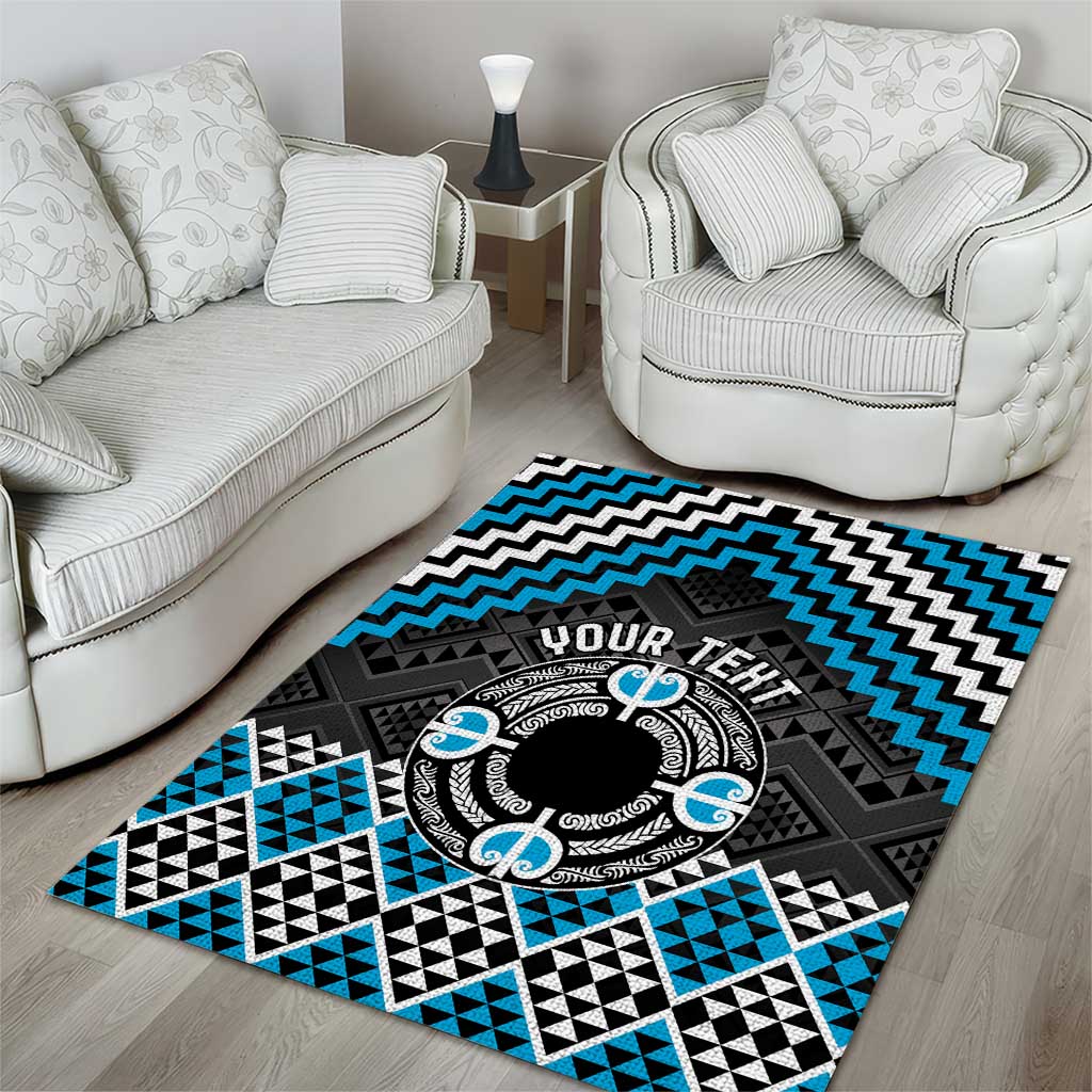 Personalised Aotearoa Niho Taniwha Motif Area Rug Blue Style