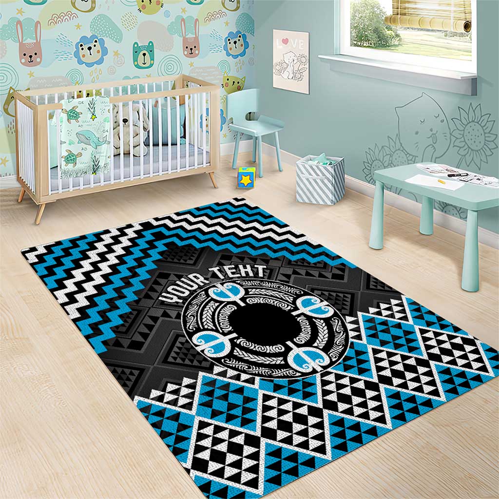 Personalised Aotearoa Niho Taniwha Motif Area Rug Blue Style
