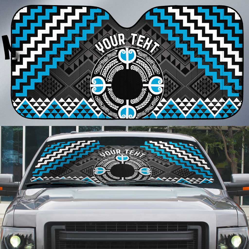 Personalised Aotearoa Niho Taniwha Motif Auto Sun Shade Blue Style LT9 Blue - Polynesian Pride