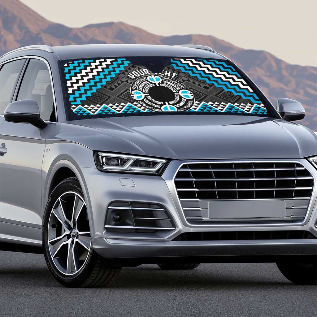 Personalised Aotearoa Niho Taniwha Motif Auto Sun Shade Blue Style - Polynesian Pride