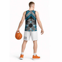 Personalised Aotearoa Niho Taniwha Motif Basketball Jersey Blue Style - Polynesian Pride