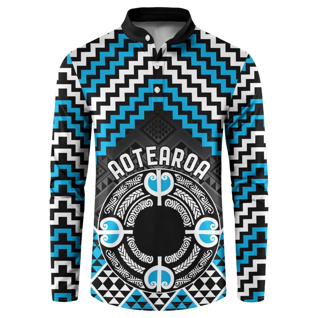 Personalised Aotearoa Niho Taniwha Motif Button Sweatshirt Blue Style