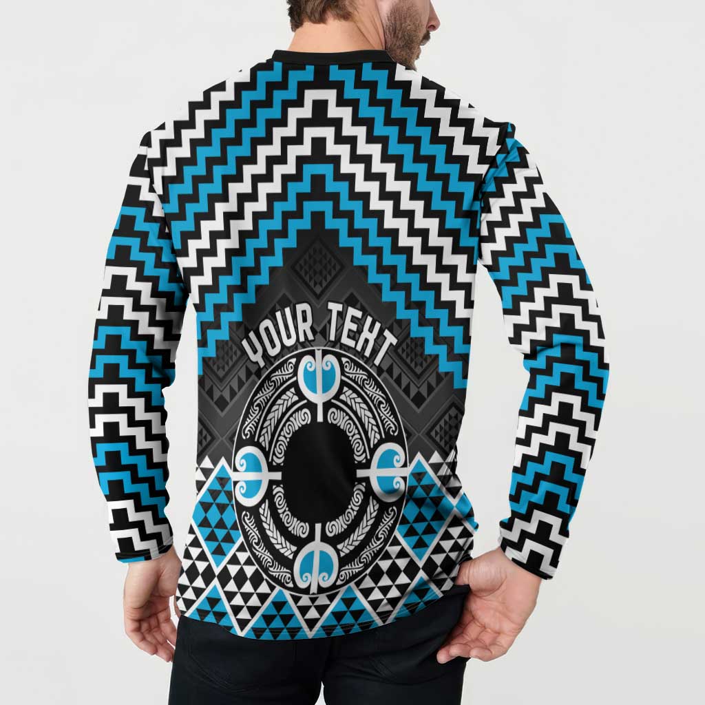 Personalised Aotearoa Niho Taniwha Motif Button Sweatshirt Blue Style