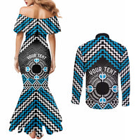 Personalised Aotearoa Niho Taniwha Motif Couples Matching Mermaid Dress and Long Sleeve Button Shirt Blue Style