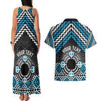Personalised Aotearoa Niho Taniwha Motif Couples Matching Tank Maxi Dress and Hawaiian Shirt Blue Style
