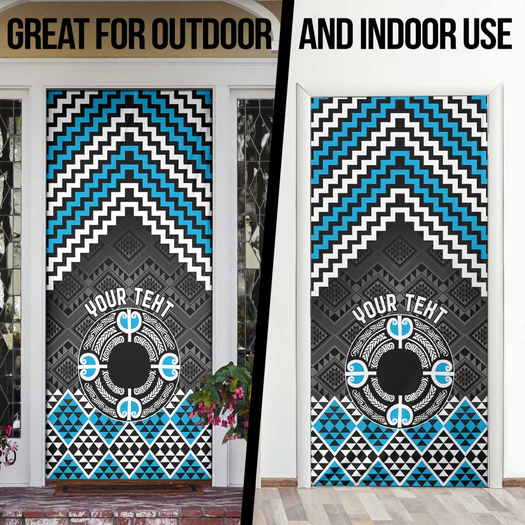 Personalised Aotearoa Niho Taniwha Motif Door Cover Blue Style - Polynesian Pride