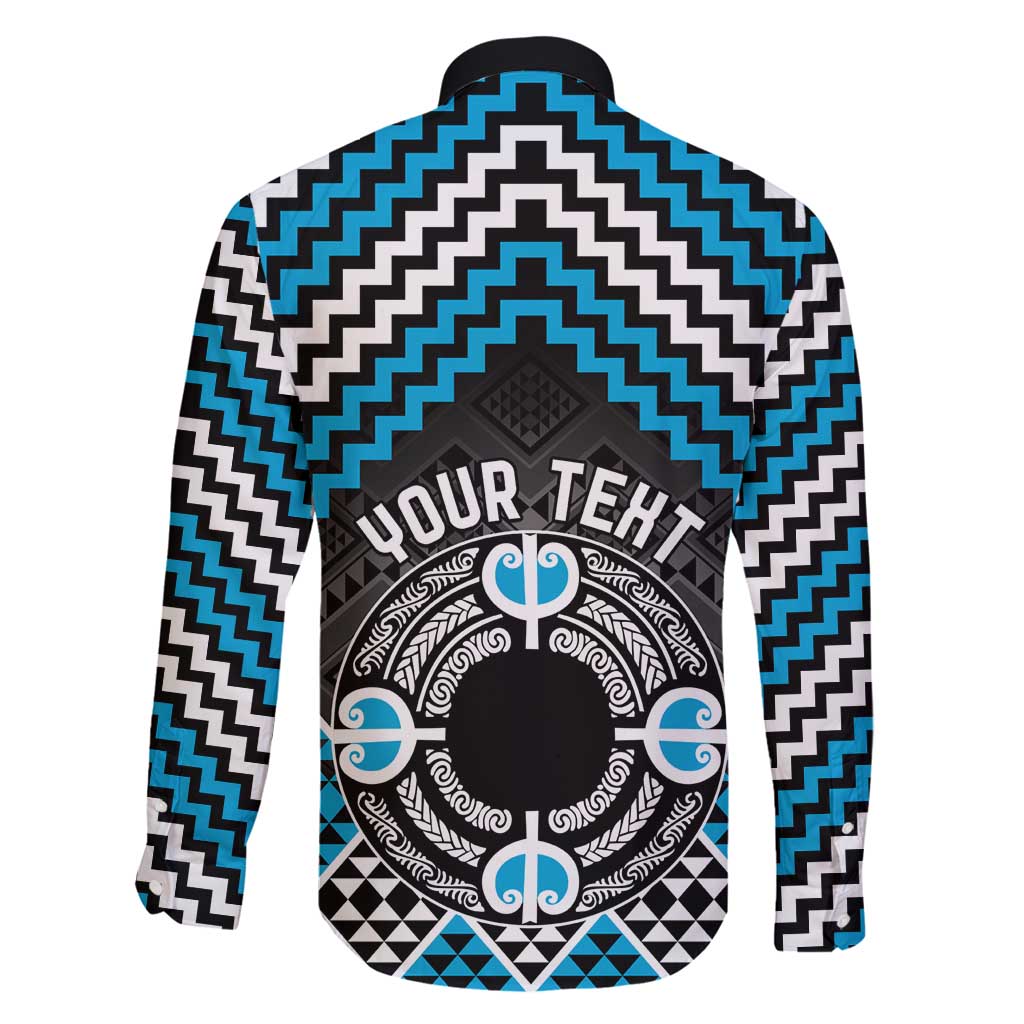 Personalised Aotearoa Niho Taniwha Motif Family Matching Off Shoulder Short Dress and Hawaiian Shirt Blue Style