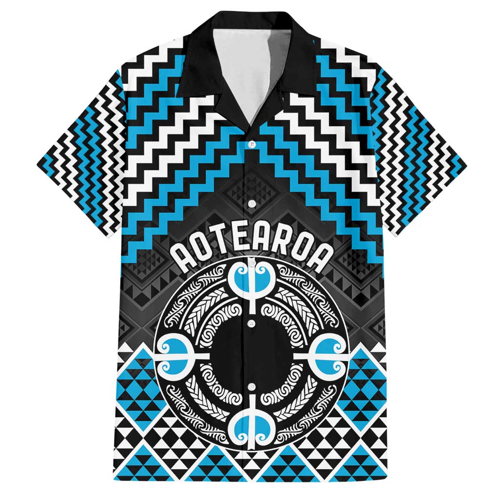 Personalised Aotearoa Niho Taniwha Motif Family Matching Summer Maxi Dress and Hawaiian Shirt Blue Style