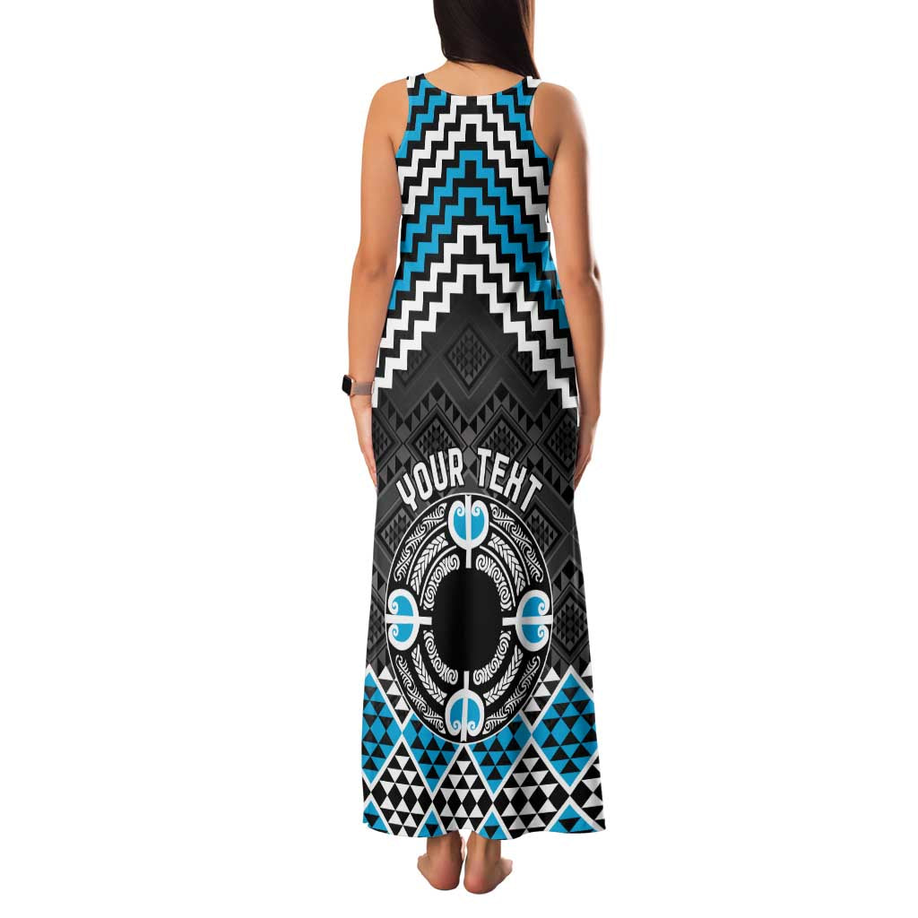 Personalised Aotearoa Niho Taniwha Motif Family Matching Tank Maxi Dress and Hawaiian Shirt Blue Style
